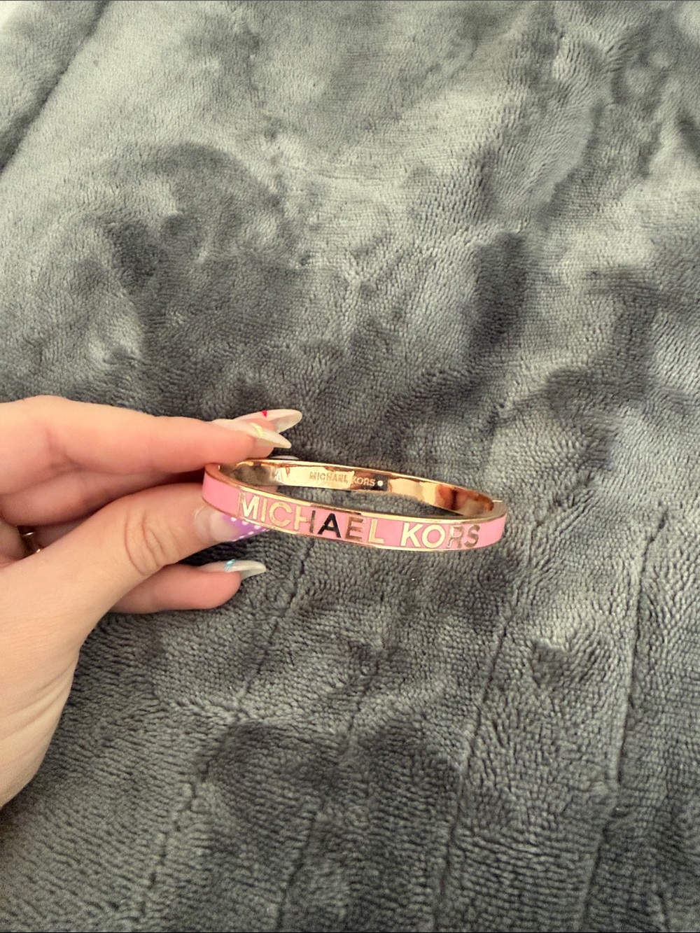 Michael Kors Pink Enamel Gold-Tone Logo Bangle Bracelet